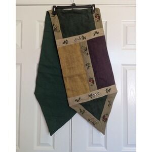 Pier 1 Macintosh Burlap Twill Trim Table Runner Embroidered Autumn 14" x 72"